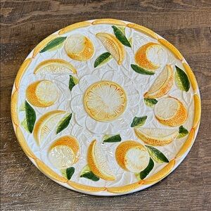 Portuguese‎ majolica lemon-motif serving platter Hand Painted Raised 13”